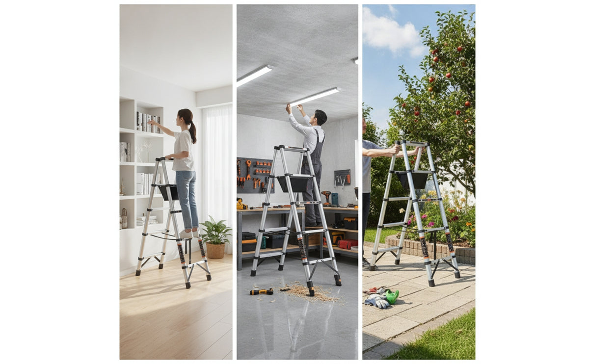 Foldable Telescopic Ladder Aluminum A-Shaped Ladder Heavy Duty Extendable for Home Repairs, Ceiling Work