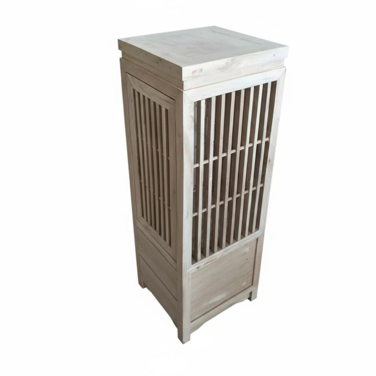 Tall Slatted Door Cabinet Zen-Inspired Storage Furniture Modern Asian Design