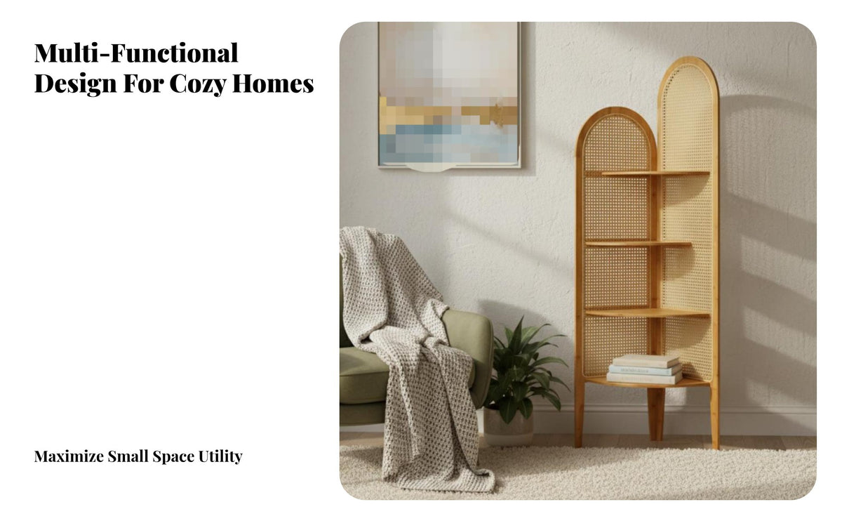 Vintage Aesthetic Woven Panel Partition with Shelves Freestanding Woven Panel Divider Handwoven Privacy Screen Foldable Design for Apartment Dwellers, Decor Enthusiasts, Entryway, Living Room, accessibleConcept Areas, Dressing Area