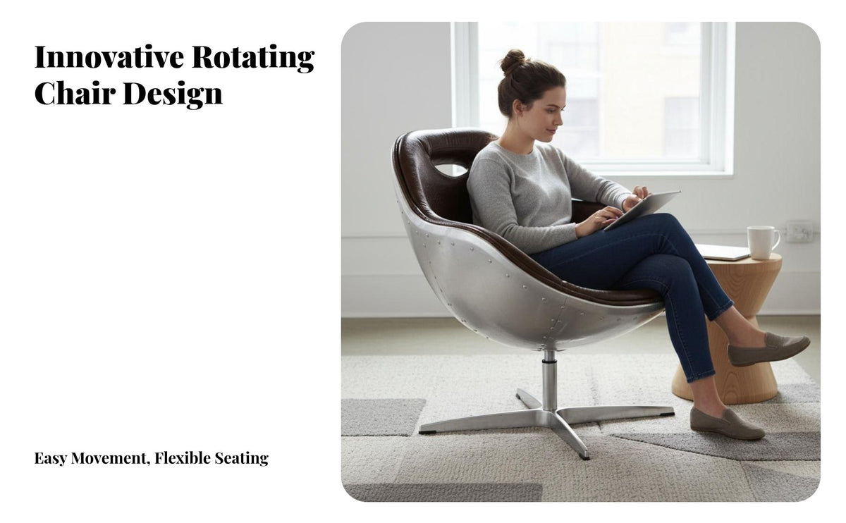 Factory-inspired Design Riveted Pilot rotate Chair Vintage Aesthetic Seating Furniture Curved Backrest space-saving Size for Interior Decorators, Business Owners, Living Room, Reception Area, Study, Bedroom