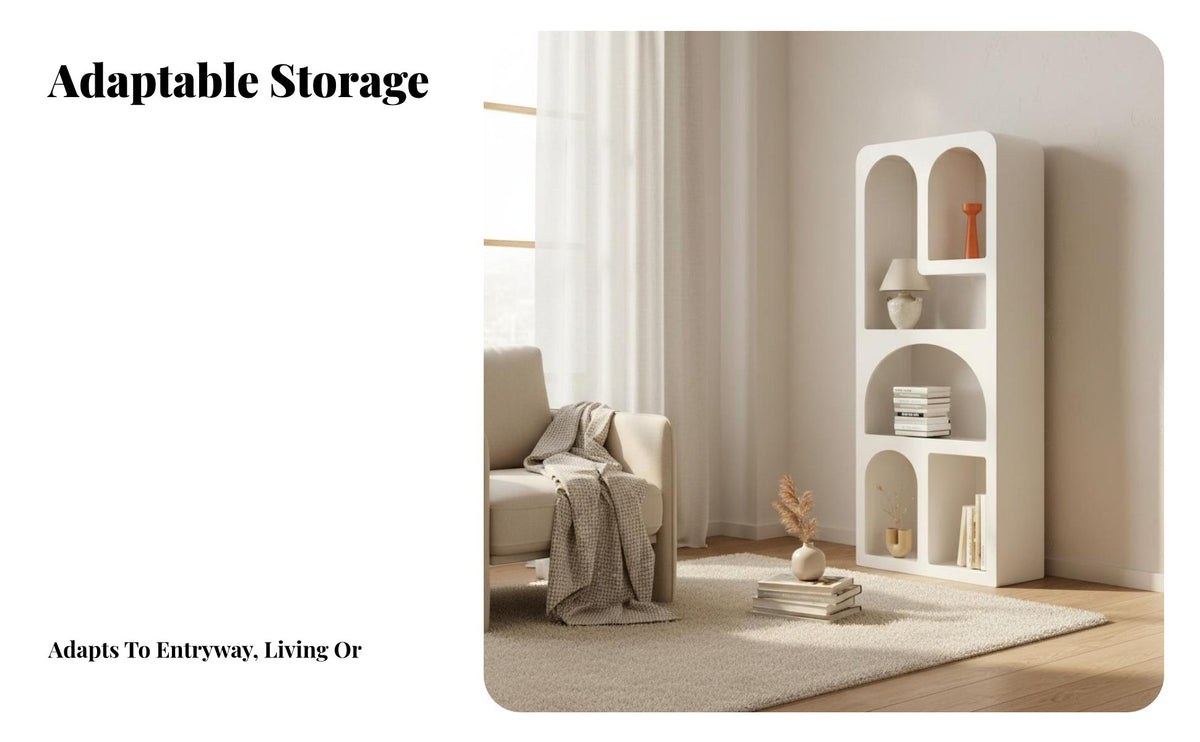 French Cream design Arched Cubby Shelf Minimalist Design Display Cabinet Decorative shelf unit Multi-Functional for Interior Decorators, Apartment Dwellers, Entryway, Living Room, Home Office, Bedroom