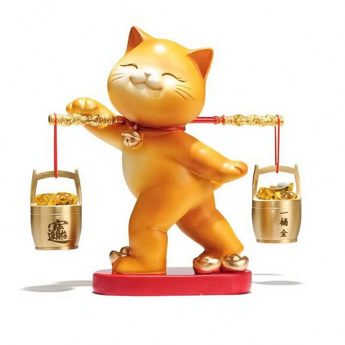 Cat Statue with Hanging Buckets Decorative Sculpture Smiling for Homeowners