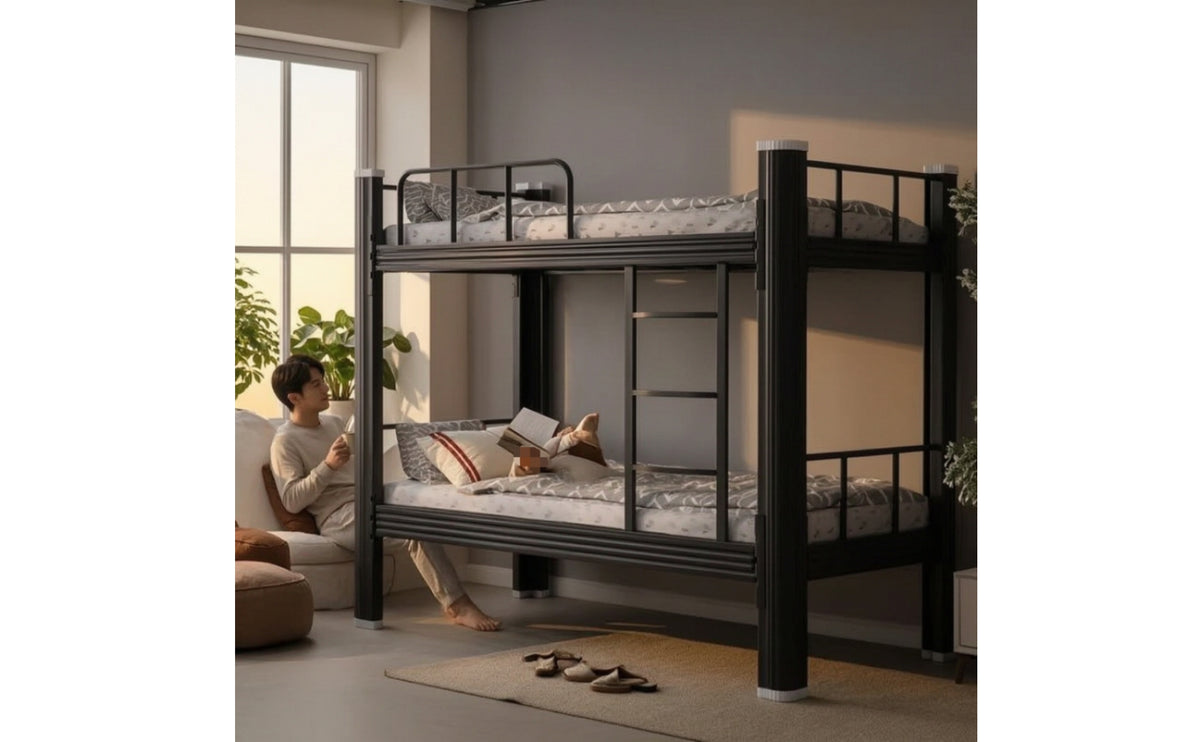 Metal Bunk Bed Heavy-Duty Bunk Bed with Ladder Space-Saving Furniture for Students, Roommates, Dorm Rooms, Shared Apartments