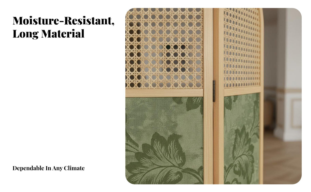 Foldable Arched Top Woven Partition French Inspired Woven Panel separater Vintage design Folding Screen Freestanding for Homeowners, Remote Workers, Interior Decorators, Entryway, Bedroom, Office, Studio Apartment
