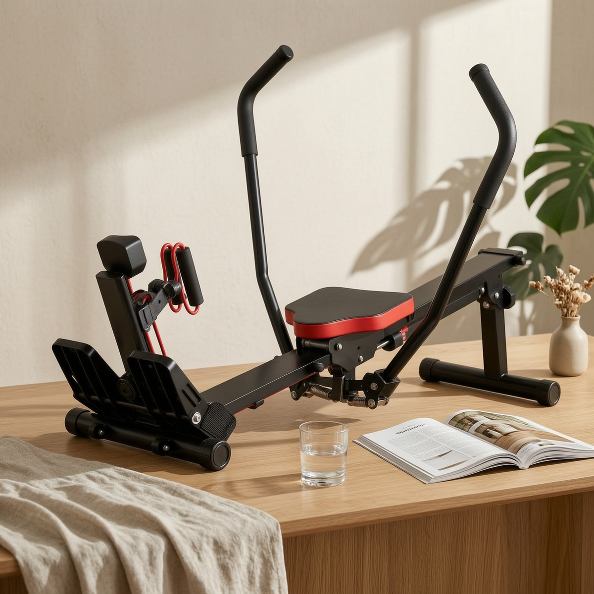 Folding Rowing Machine Foot Straps Foldable Rowing Machine Stable Base Exercise Rower