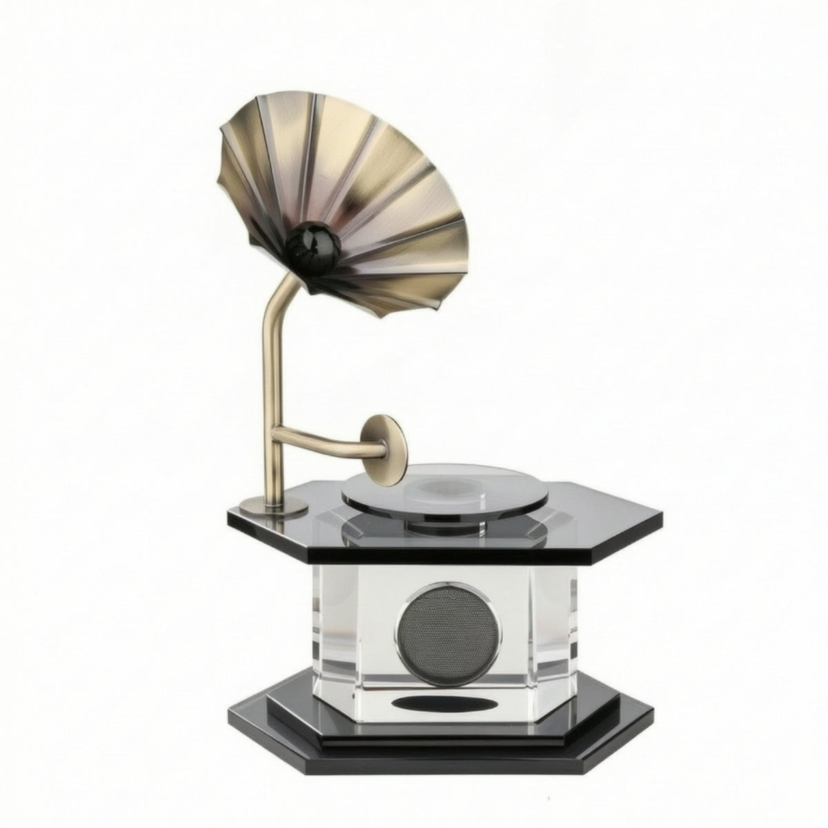 Gramophone with Crystal Body Tabletop Gramophone Ornament Polished Desktop Decoration for Display Shelves, Reception Area
