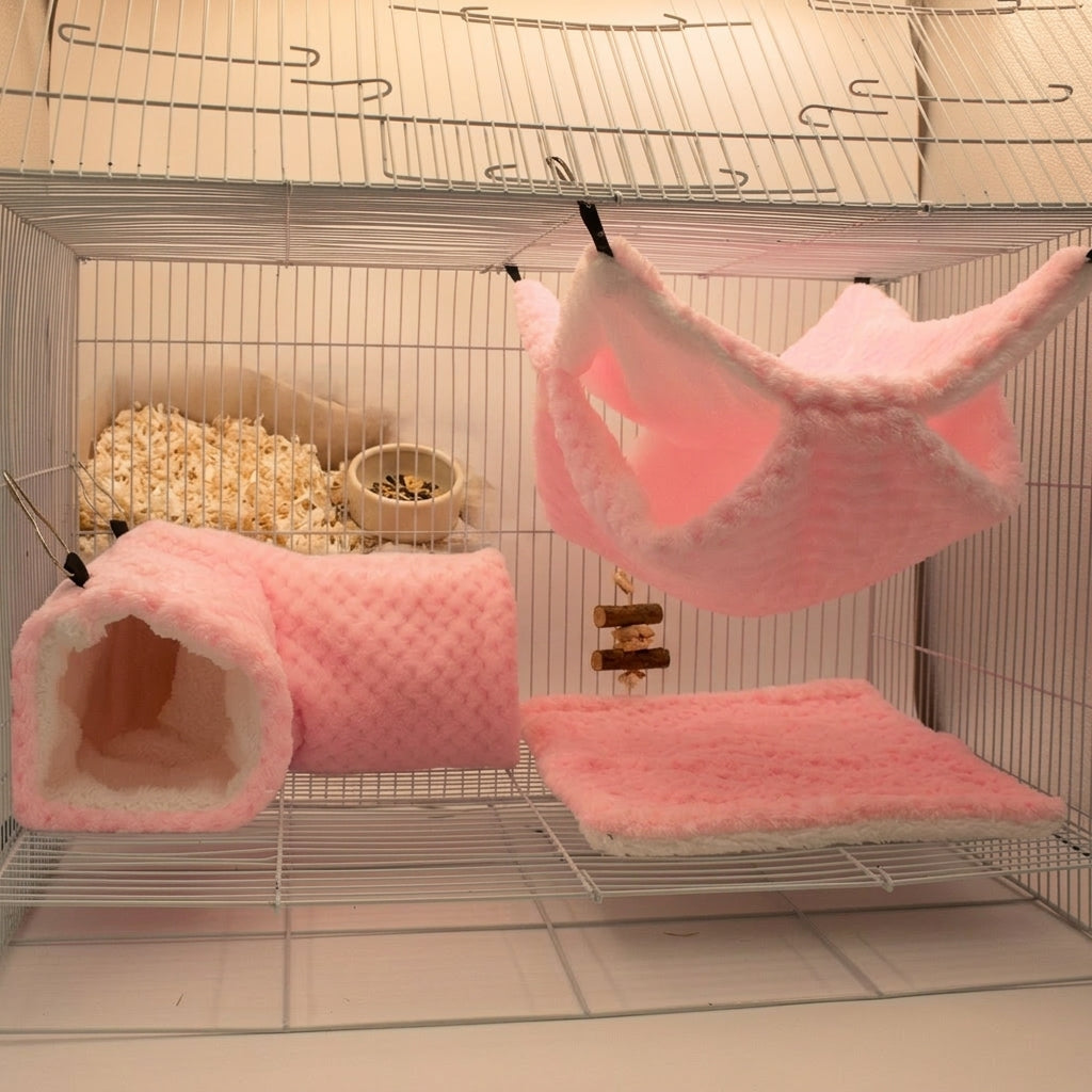 3 Piece Guinea Pig Cage Accessories with Guinea Pig Tube and Hanging Hammock for Hamsters, Soft Washable Year-Round Bedding Set