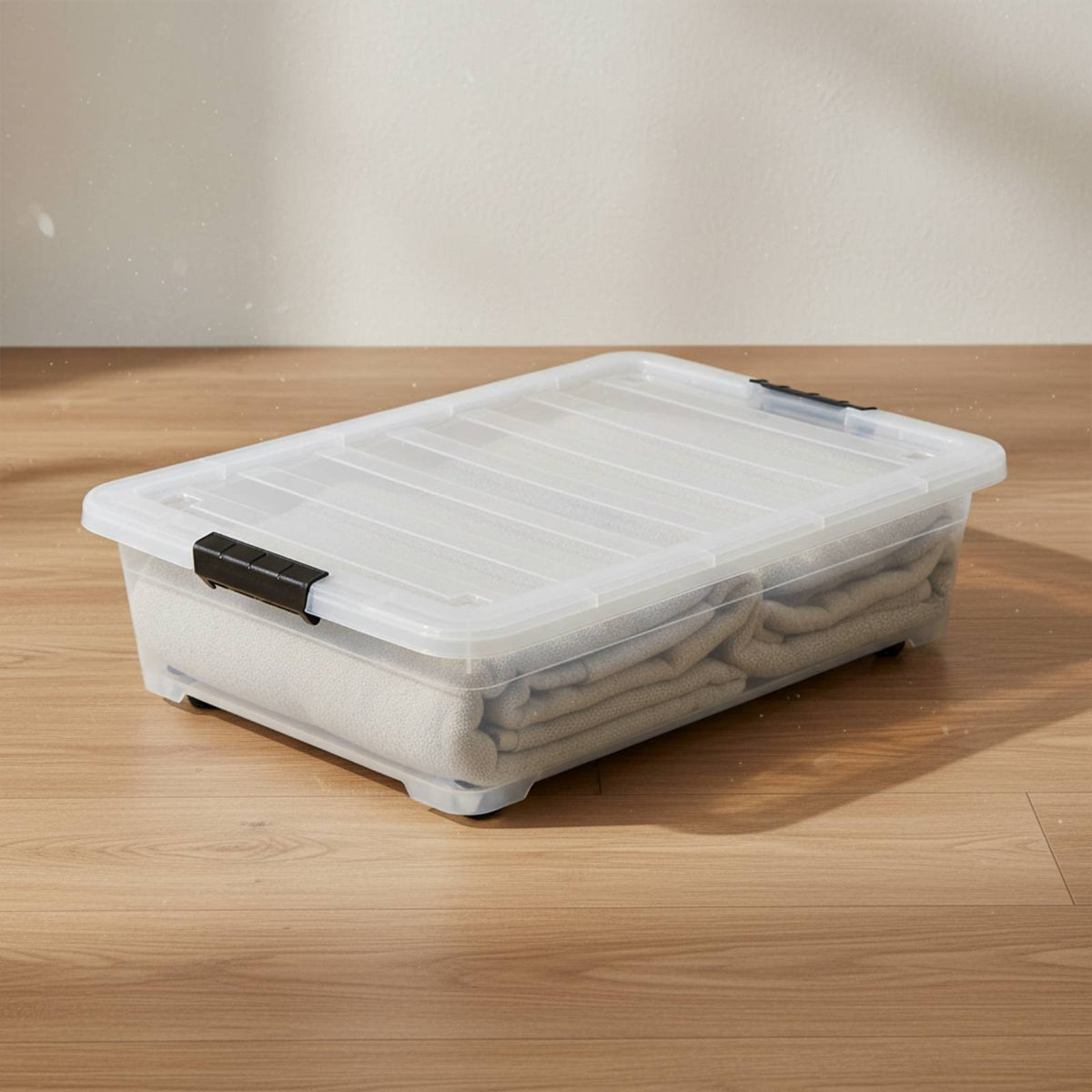Under-Bed Rolling Bin Wheeled Design Underbed Container particleshield for Dorm Room