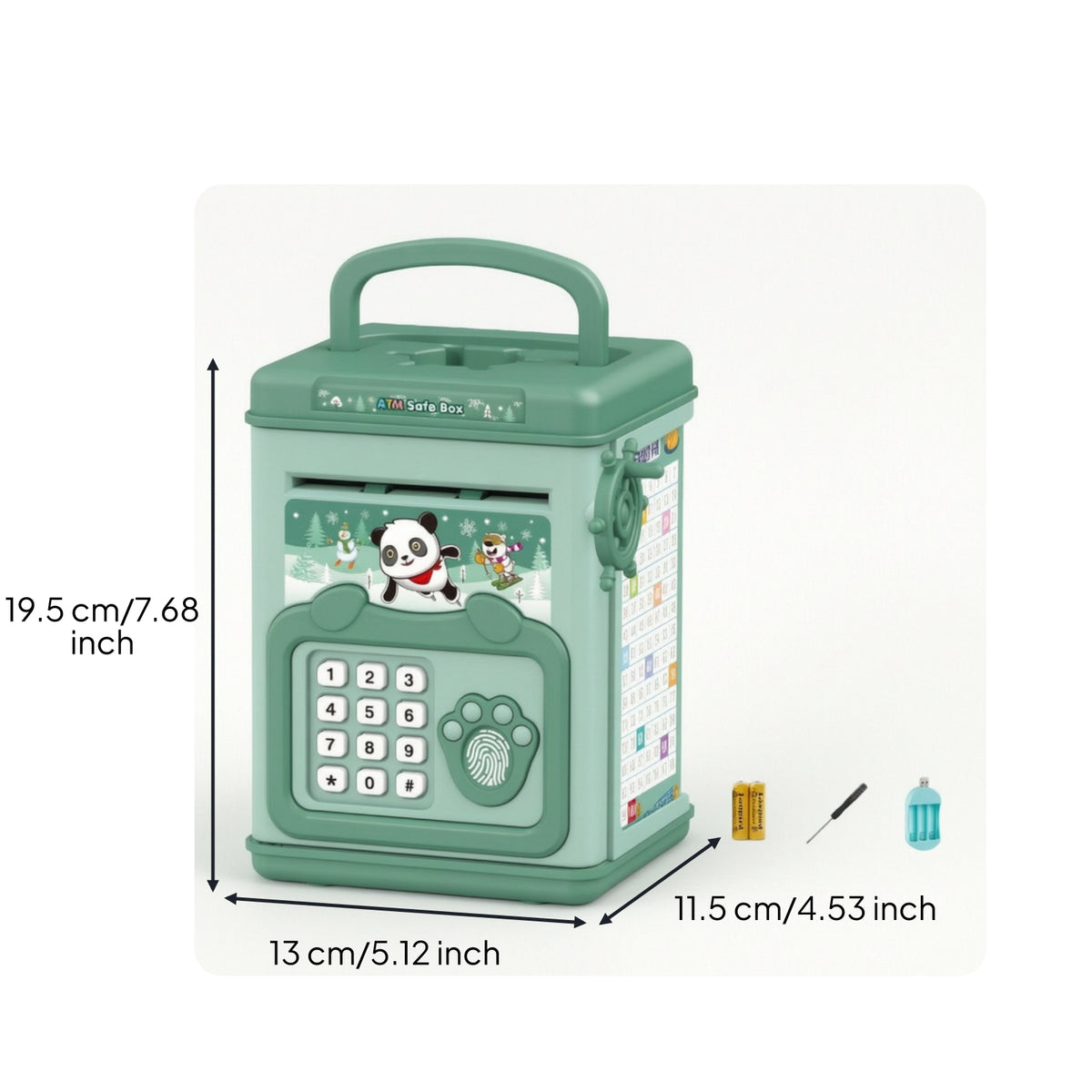 Password-Protected Electronic Piggy Bank with Handle Educational ATM Piggy Bank Interactive Kids Savings Safe with Keypad Automatic for Boys, Girls, Toddlers, Bedroom, Playroom, Tabletop