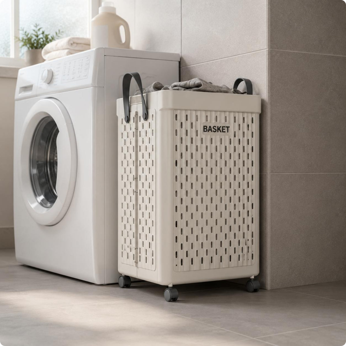 Ventilated Plastic Laundry Hamper Perforated Household Organizer with Handle