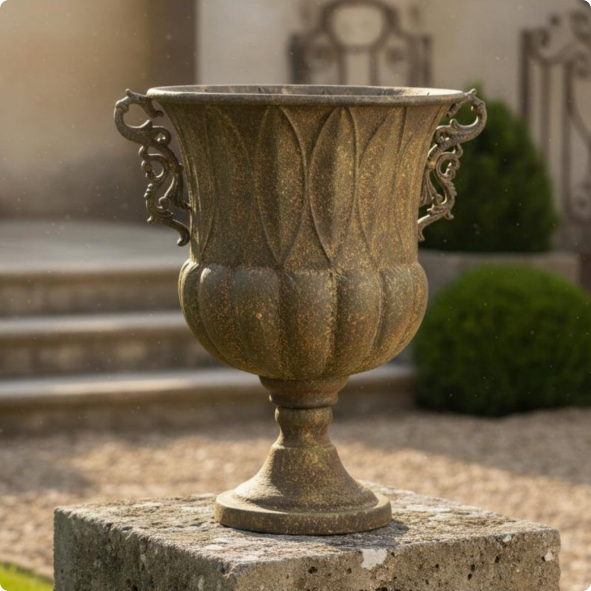 Vintage Planter Urn Rustic Ornate Pedestal Planter Decorative Garden Urn for