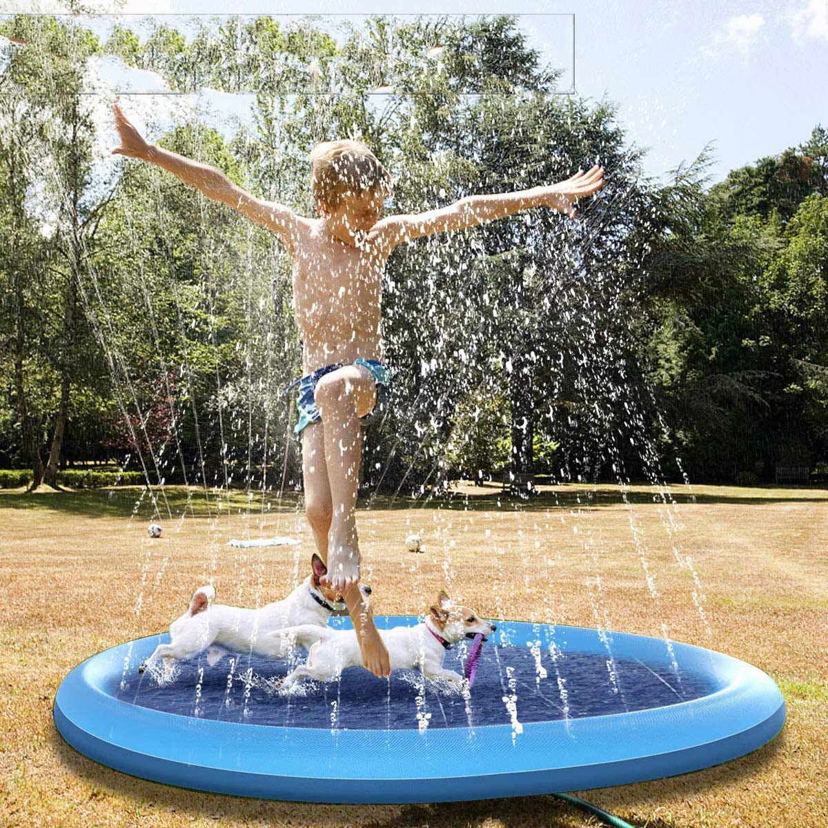 Pet Sprinkler Pad Splash Play Mat for Dogs & Kids, Outdoor Non-Slip Wading Pool