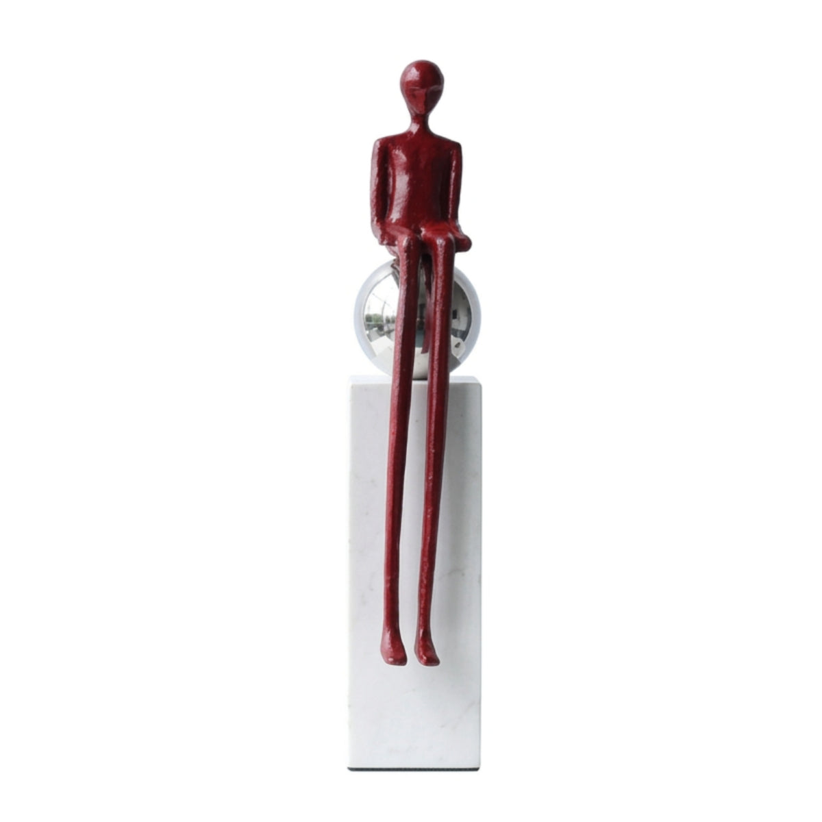Seated Figure Statue Slender Abstract Sculpture with Pedestal Modern