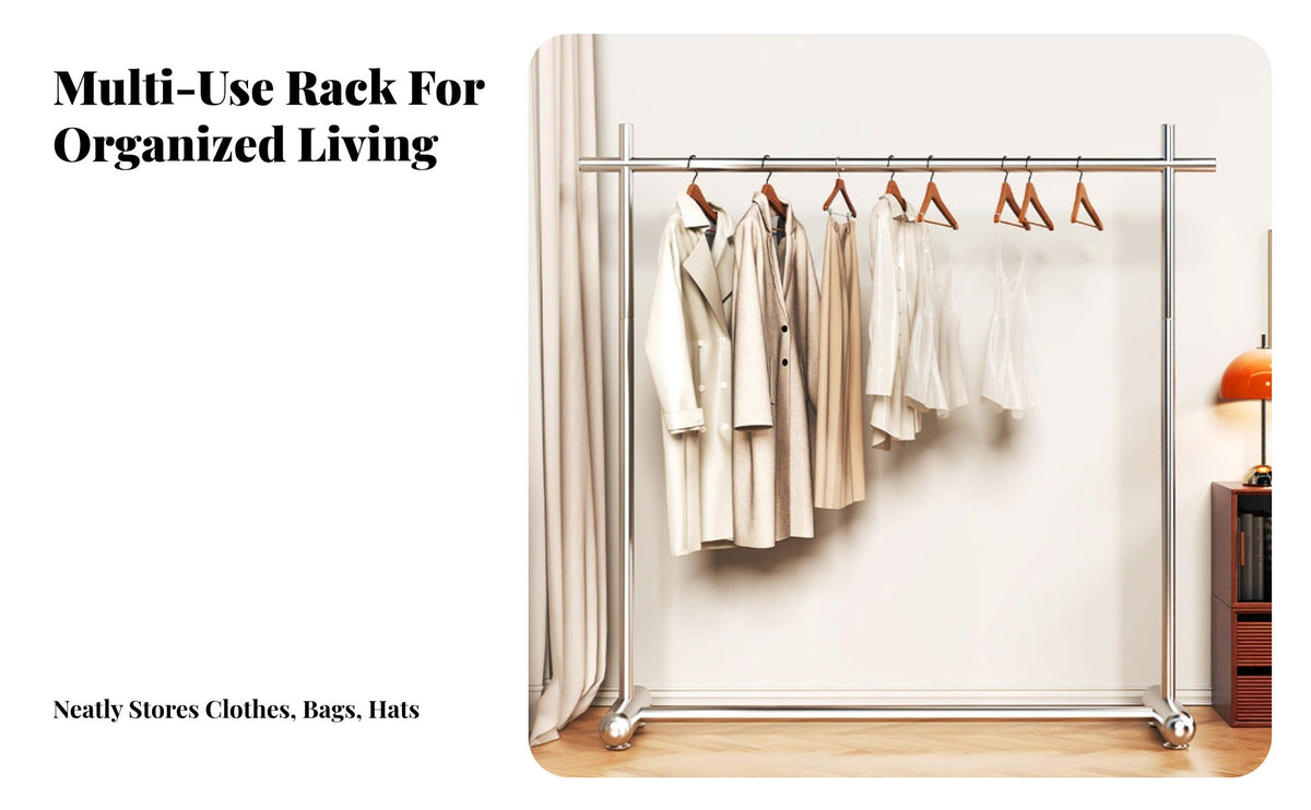 Single Rail Clothing Rack Sturdy Duty Clothes Stand Stable Base Minimalist Design for Retailers, Fitting Area, Bedroom, Entryway