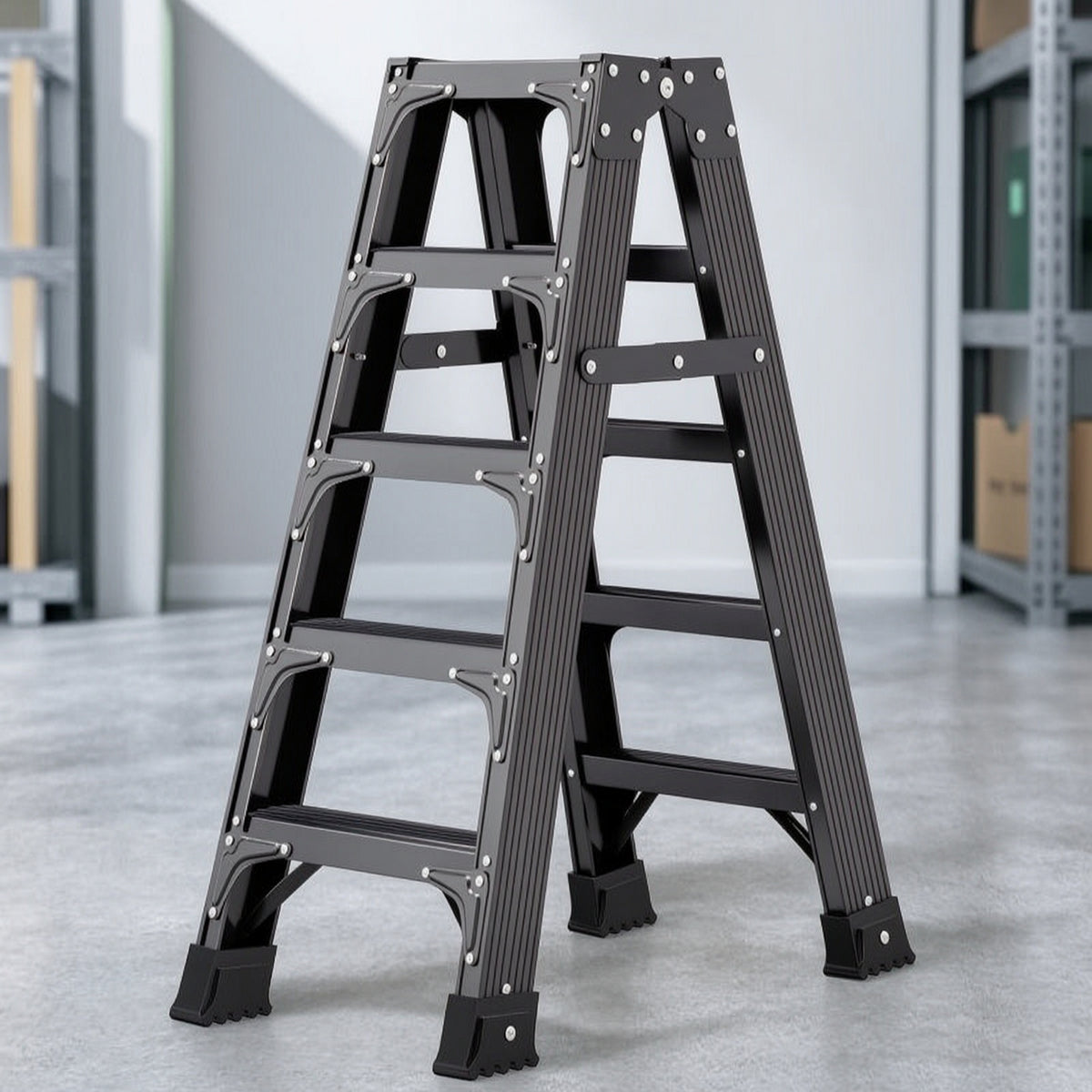 Wide Double-Sided Step Ladder Reinforced Carbon Steel Ladder Anti-Slip Heavy Duty for Homeowners