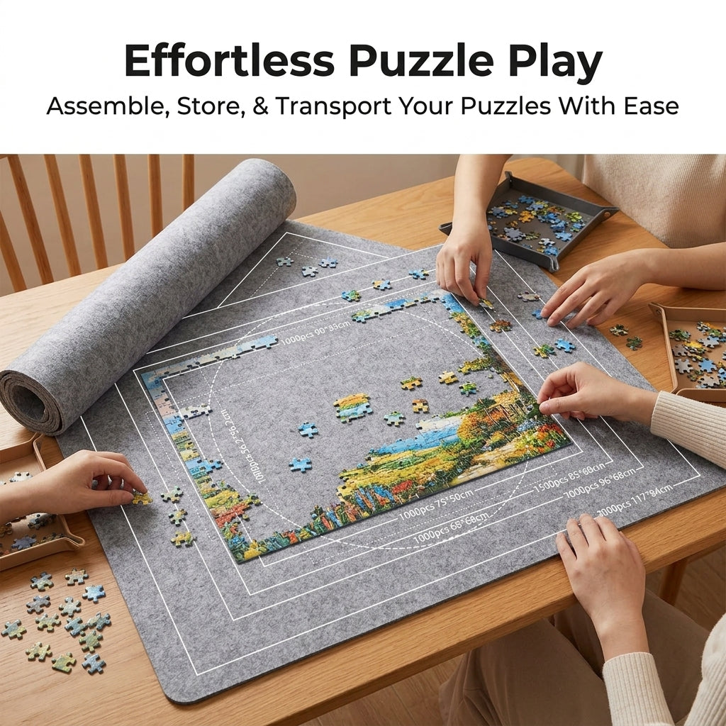 Roll Mat for Puzzles with Felt Material for Up to 3000 Pieces, Portable Space Saving Storage Solution for Adults