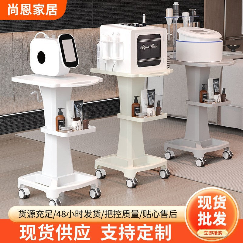 Beauty Instrument Stand Base, Salon Clinic Desktop Trolley with Wheels, Movable Double-Layer Shelf