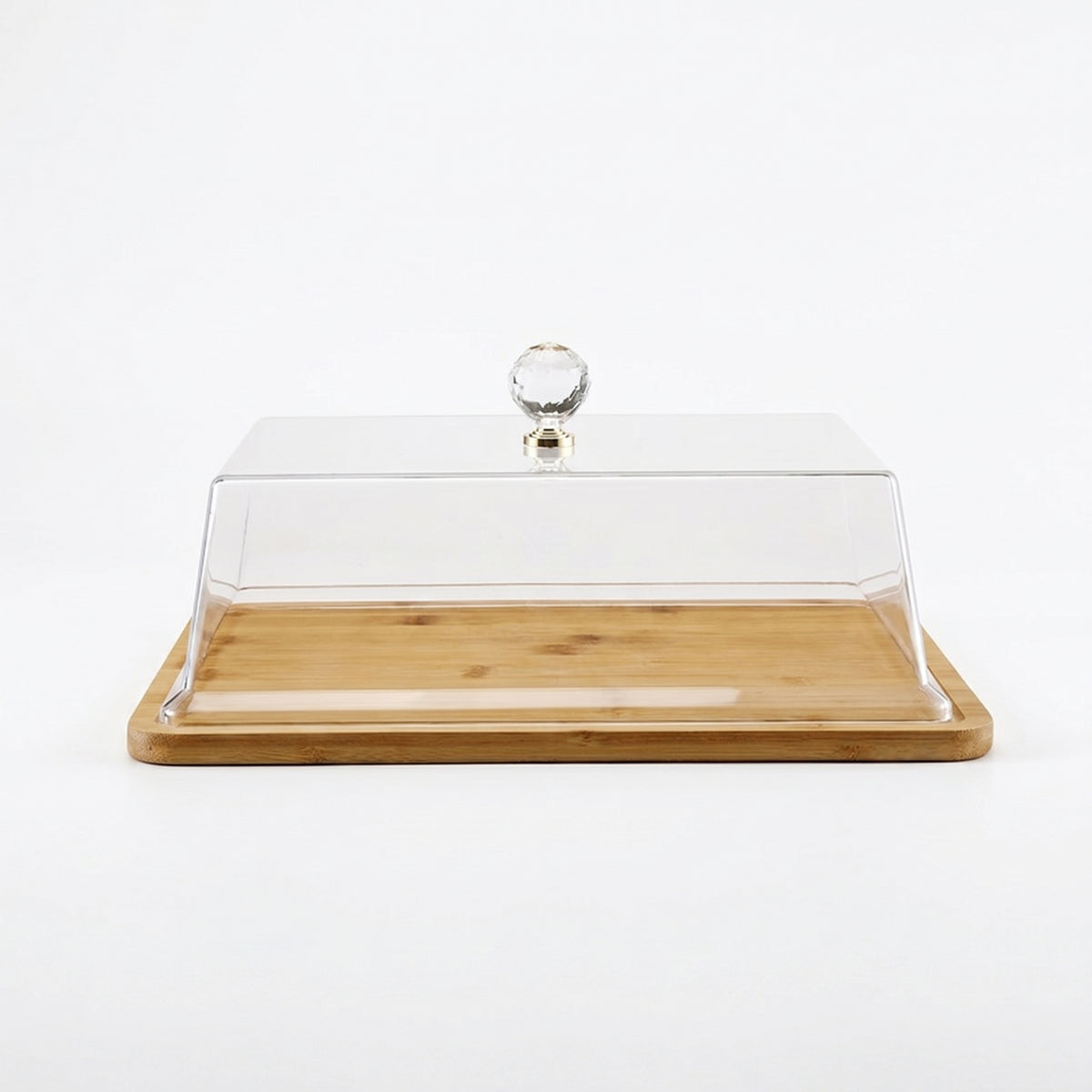 Bamboo Food Cover Crystal Knob Acrylic Food Dome for Countertop