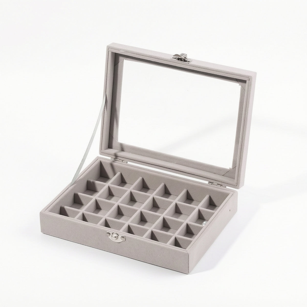 Flocked Jewelry Box with 24 Compartments Transparent Jewelry Box with Clear Lid Soft Secure for Vanity, Drawer