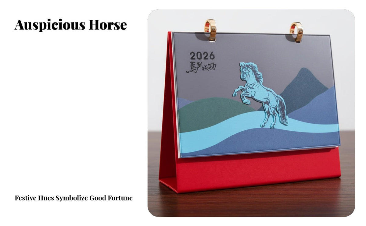 2026 Desk Calendar, Leather Stand, Monthly Planner, Business Promo, Office, Zodiac Horse