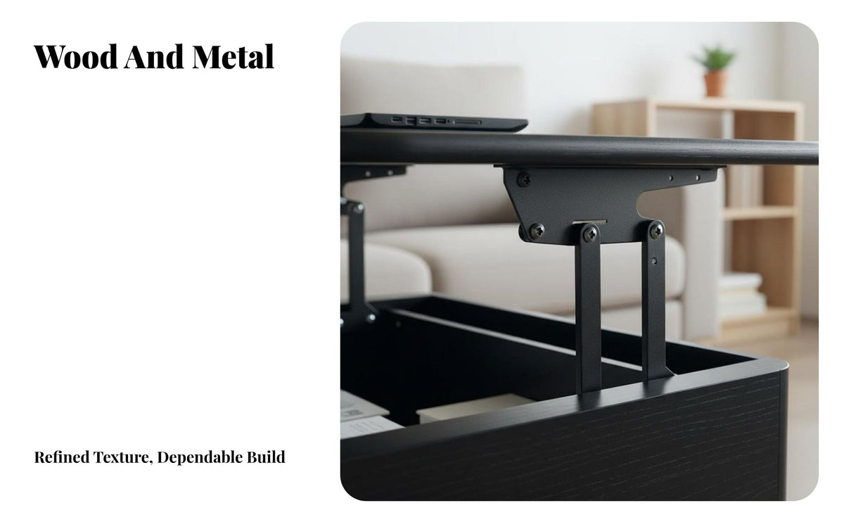 Multi-Functional Lift-Top Coffee Table on Wheels Space-Saving Convertible Coffee Mobile Table Spacious Storage Living Room Furniture Hidden Compartment for Apartment Dwellers, Homeowners, Controller Workers, Small Areas, Home Office