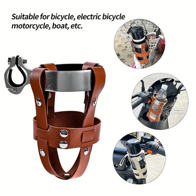 Adjustable Leather Bike Water Bottle Cage for Bicycles and E-bikes
