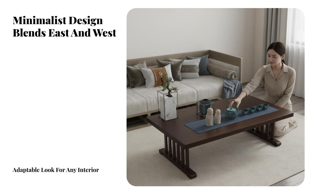 New Chinese Aesthetic 2-Tier Coffee Table Minimalist Design Two-Tier Low Table Wood Grain Finish Living Room Furniture Sturdy Construction for Tea Enthusiasts, Small Apartment Dwellers, Office Managers, Balcony