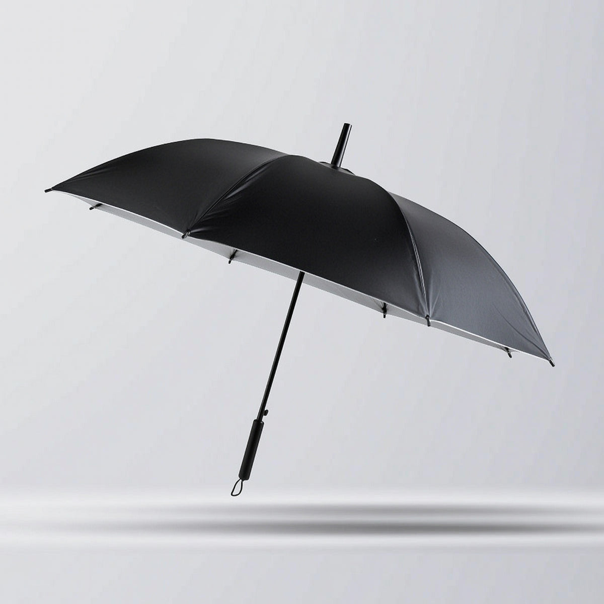 Long-Handle Straight Umbrella with Wrist Strap Automatic Open 8-Rib Steel Frame Umbrella Silver-Coated Windproof for Commuters