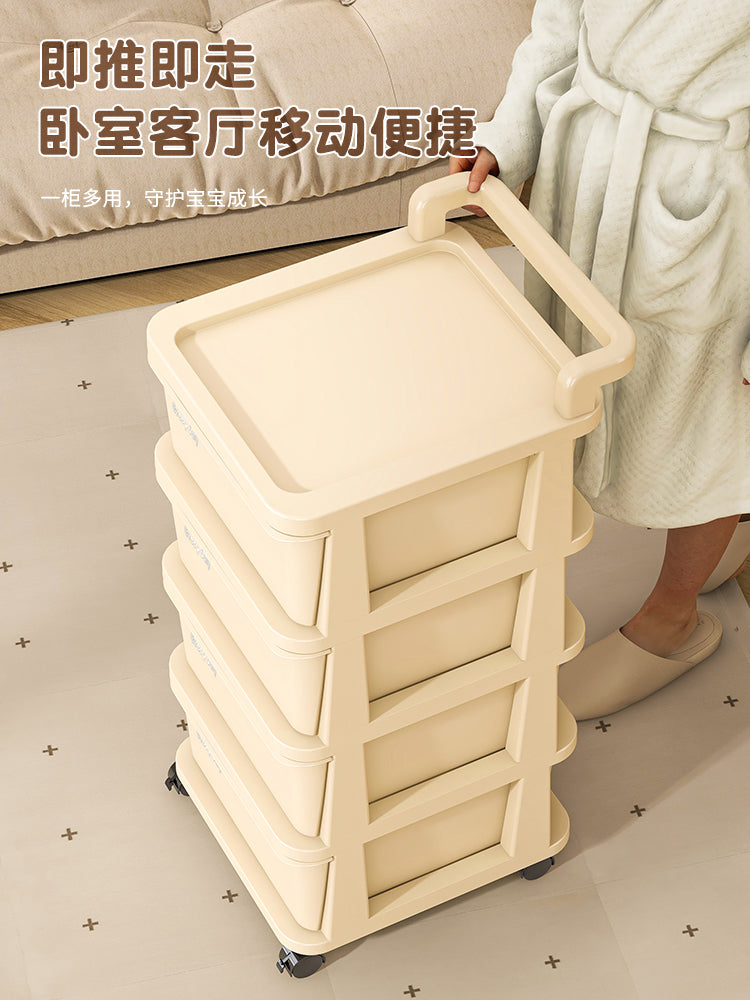 简易床头柜抽屉式床边收纳柜桌下移动零食收纳架玩具小推车置物架 组装 1x1x1cm 大号置物小推车【奶黄色5层】环保无味