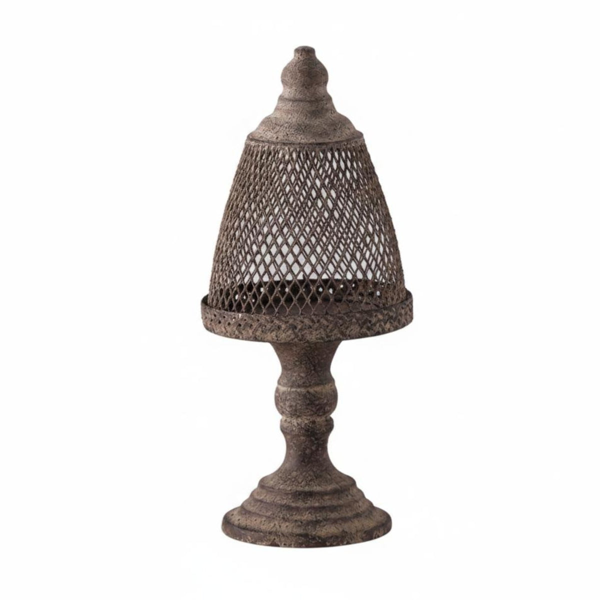 Vintage Avian Enclosure Candle Stand Distressed Finish Metal Avian Enclosure
