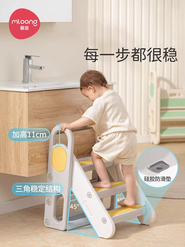曼龙学习塔蒙氏宝宝洗漱台阶梯凳可折叠儿童洗手台脚踏凳防滑扶手
