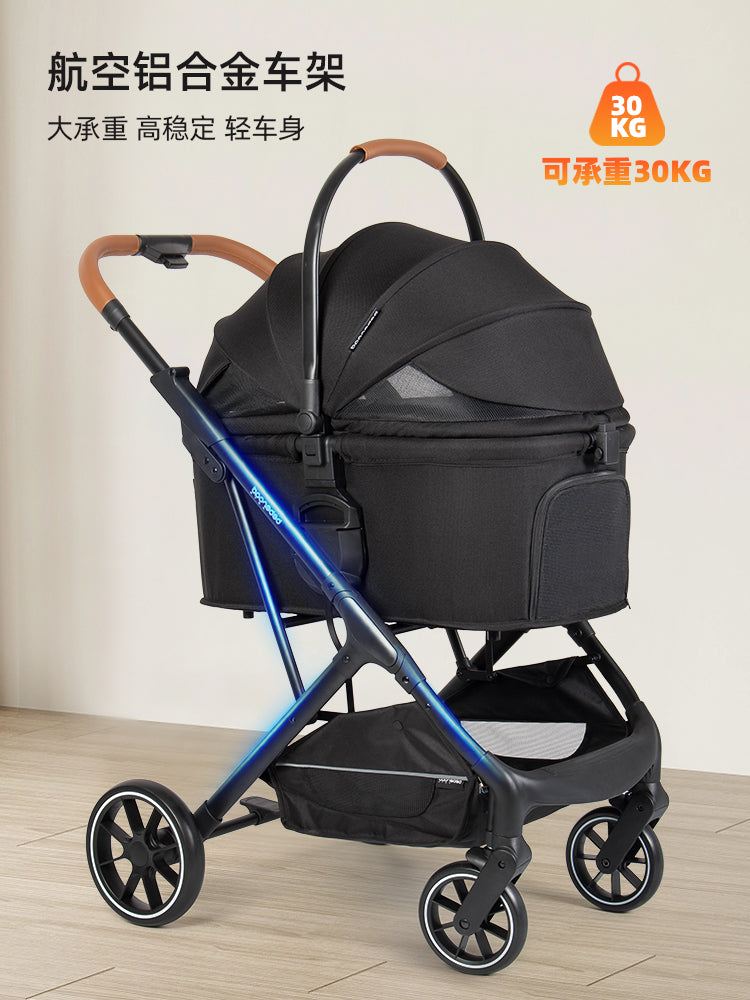 BebeRoad T6中型宠物推车轻便可折叠狗狗手推猫犬外出车包可分离 T6蓝色(欧洲版)-可拆大提篮