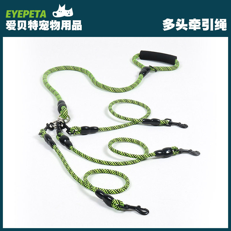 Multi-Head Detachable Dog Leash for One to Three Dogs, Polyester