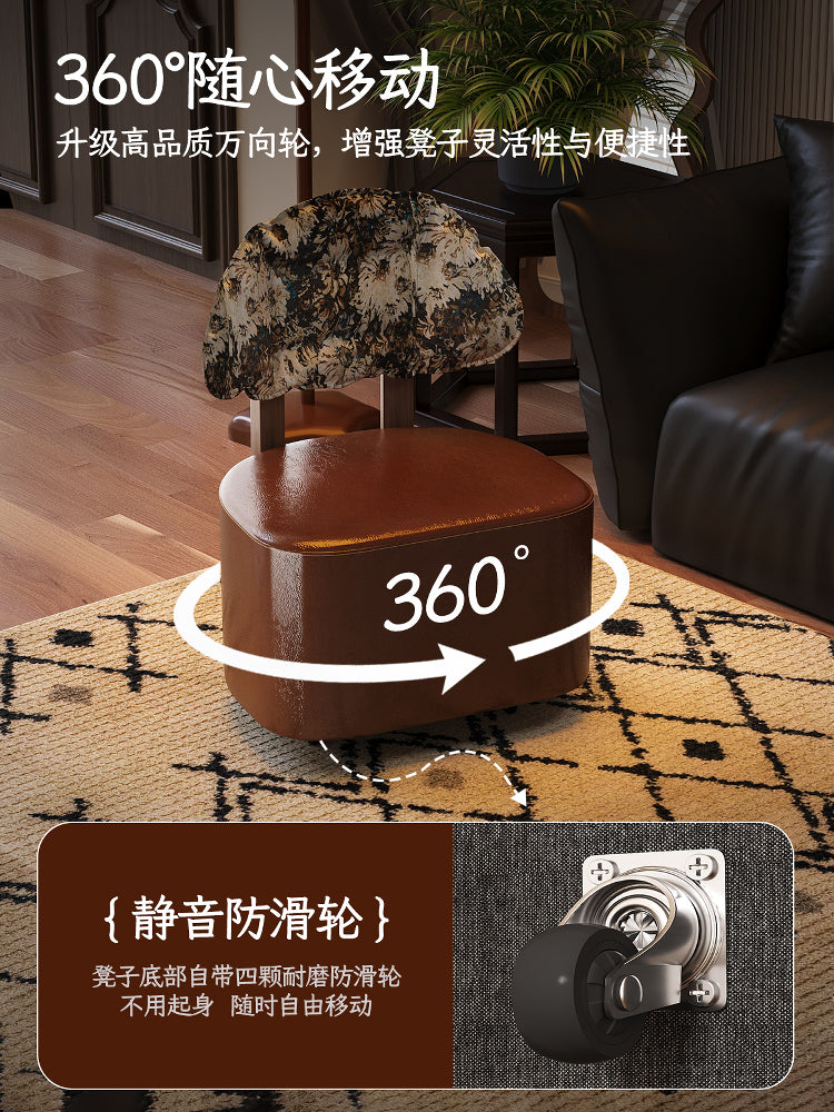 小凳子滑轮矮凳万向轮小凳子实木可移动板凳家用沙发凳门口换鞋凳