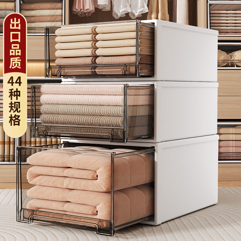 收纳箱抽屉式收纳盒家用衣柜分格衣服整理箱塑料透明衣物储物盒 【出口款】深45*宽30*高23 透明