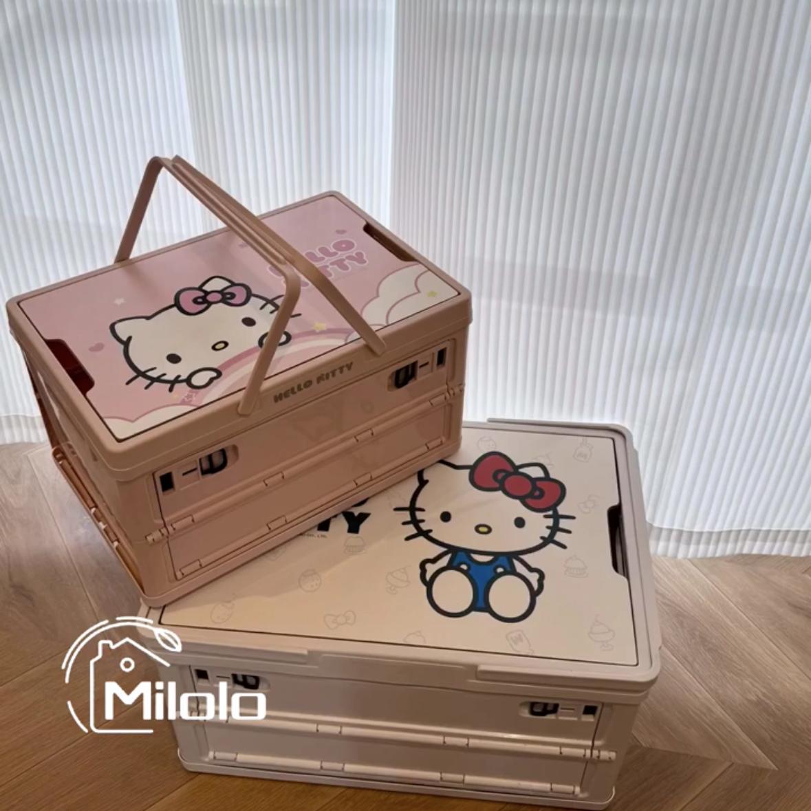 卡通kt猫汽车后备箱收纳箱可折叠大容量家用玩具衣服收纳户外露营