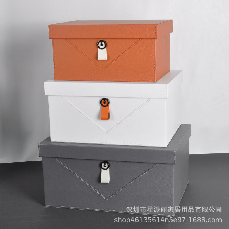 简约样板间家用软装皮扣金属收纳箱衣帽间皮质收纳盒装饰展示摆件