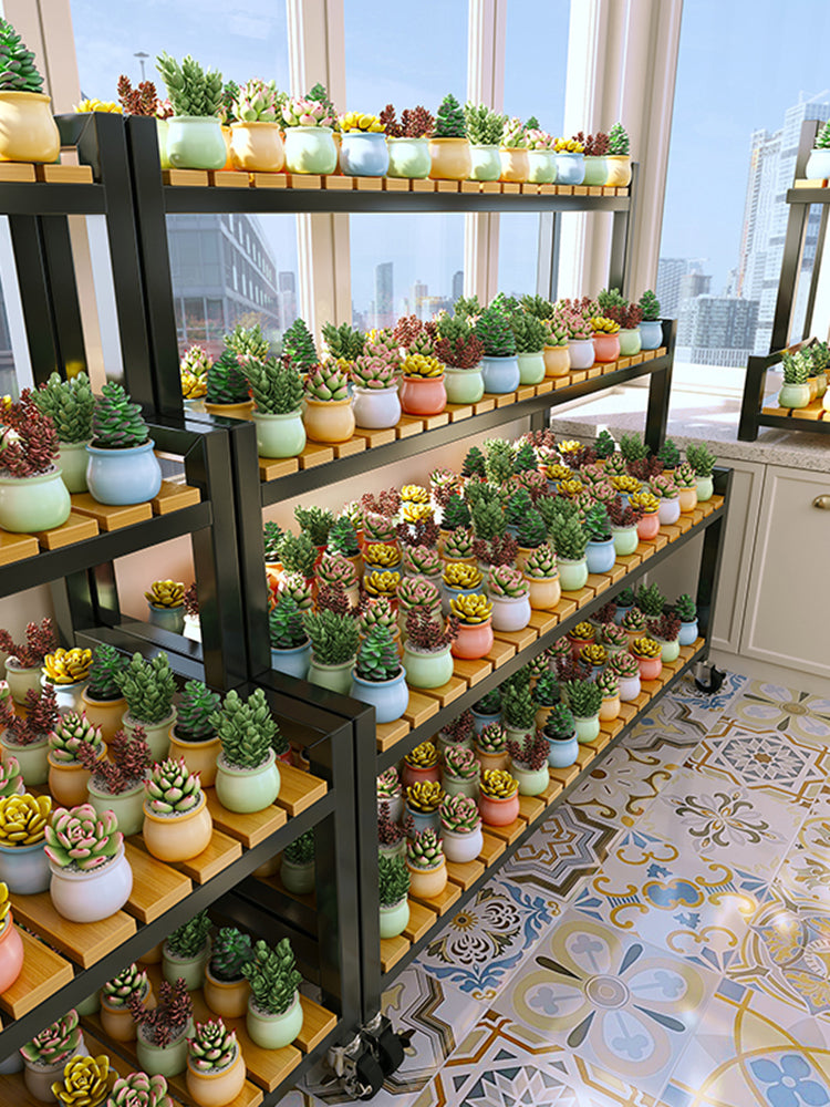 多肉花架子阳台多层可移动植物专用花架展示架花盆架子置物架室内 【加粗加高加厚】【升级承重+围挡+金属轮】白色长100cm高156cm
