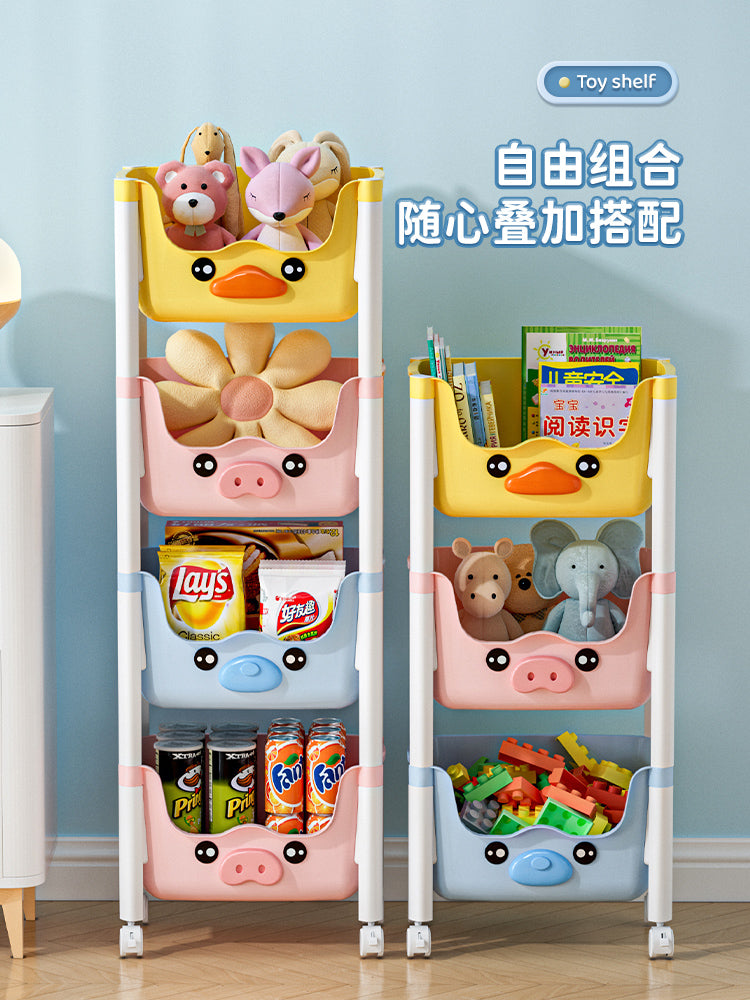 小推车置物架儿童玩具收纳架家用零食书架绘本架可移动多层整理架
