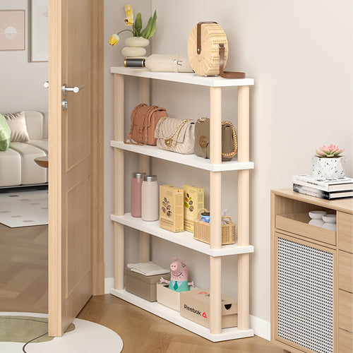 Narrow Space Storage Rack Multi-Tier Shelf Solid Wood Construction Narrow Storage Shelf Space Saving Design for Small Areas, Balcony, Laundry Room