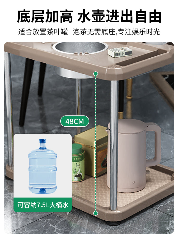 棋牌室麻将边几麻将桌茶几茶水架打牌圆形可移动置物架专用茶水桌 【买一送一】枪灰色-S010★圆形升级款 组装