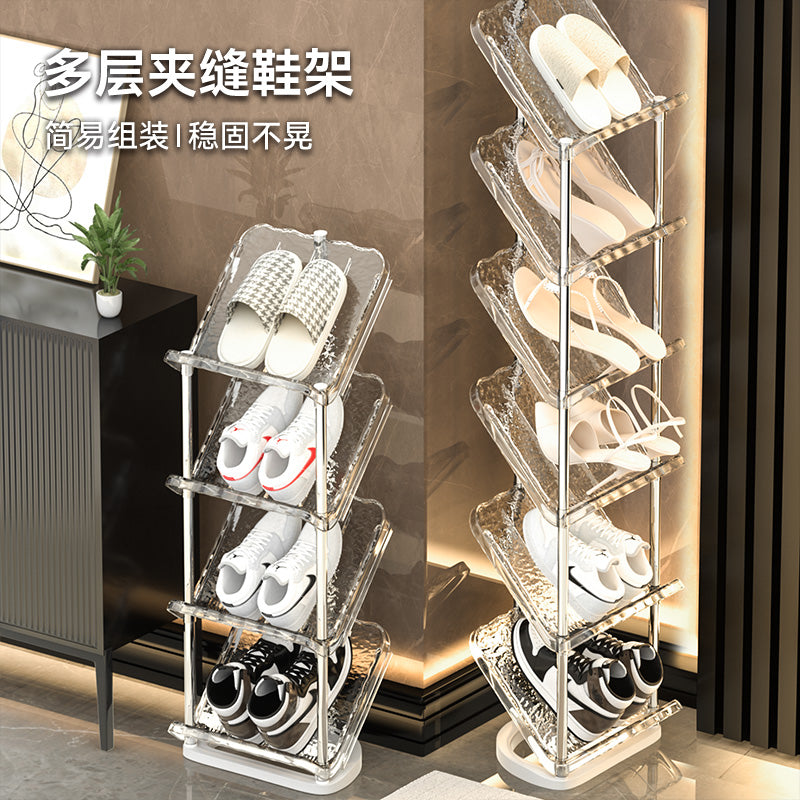 简易鞋架透明家用鞋子收纳神器入户门拖鞋架超窄门口小型鞋柜多层 透灰色6层【加粗不锈钢⚡稳定不倒】