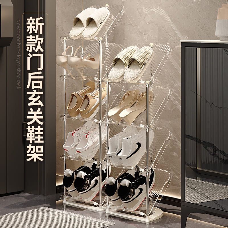 简易鞋架多层家用门口入户门后拖鞋极窄透明小型鞋子收纳迷你鞋柜 4层透明色 81.5cm高【加高层距 大鞋也能放】
