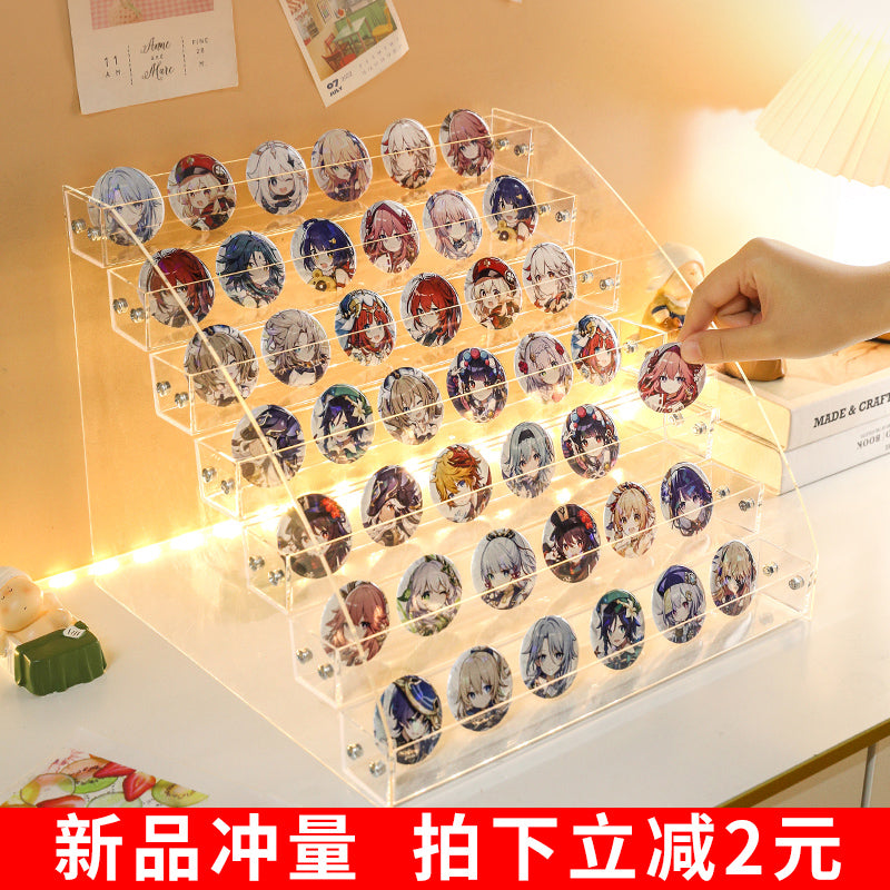 吧唧收纳盒阶梯式桌面展示架明信片谷子动漫周边徽章透明置物架子 5层吧唧收纳架