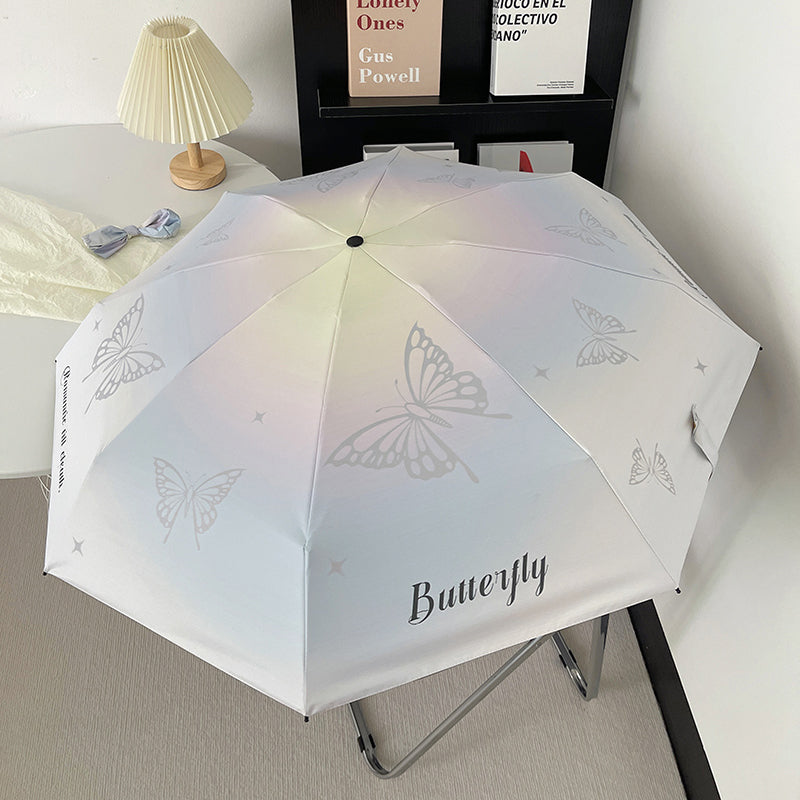 梦幻蝴蝶晴雨两用折叠伞女防晒防紫外线自动遮阳伞便携mini太阳伞 梦幻蝴蝶五折便携