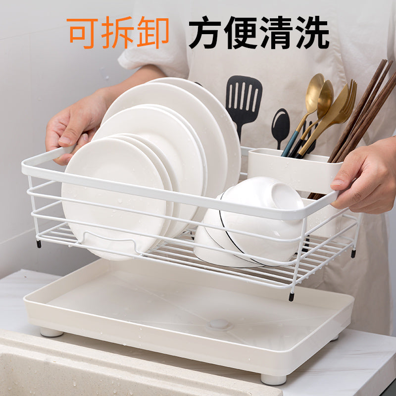 不锈钢厨房沥水碗架大号碗碟架置物架碗筷晾放架厨房收纳架沥水篮 长边出水{烤漆材质}