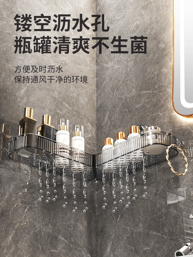 浴室吸盘置物架免打孔壁挂式卫生间厕所洗漱台水龙头三角收纳架子 透明●吸盘转角置物架【1个装】