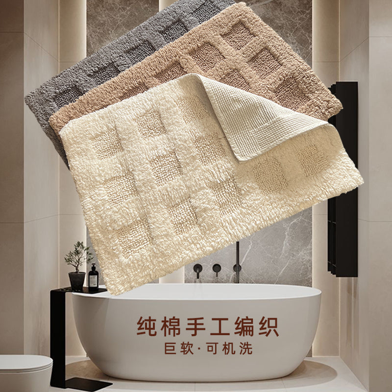加厚纯棉绒进入户门地垫家用卫生间脚垫浴室门口吸水地毯防滑垫 纯棉地垫【50*80cm】 纯色浅咖D1002-3