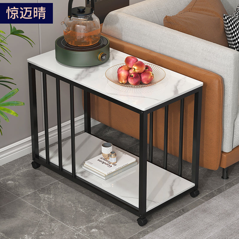 客厅沙发边桌边几小桌侧边柜迷你小茶几角几可移动带轮小推车茶几 长60宽40高60白架+雪山白岩板+刹车轮子