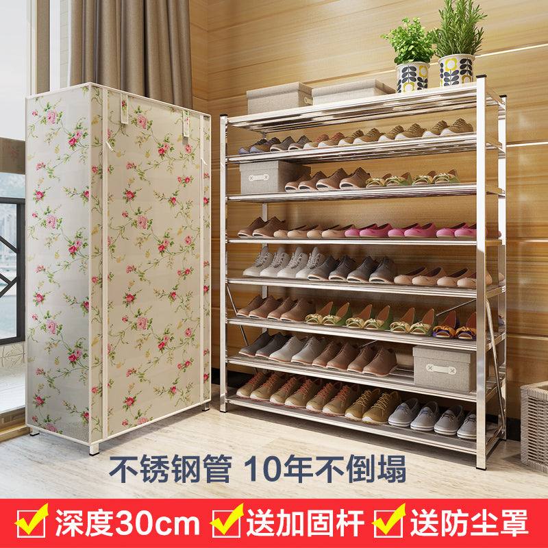 不锈钢鞋架带防尘罩家用门口多层靴架大容量室内好看阳台防潮鞋柜 六层100cm (送米奇外罩)